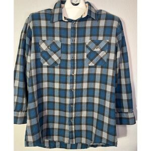 Vintage Northwest Territory Flannel Shirt Mens XLT Blue Gray Check Acrylic